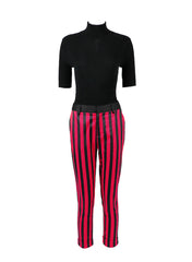 Kaia Chic Knit Black Top & Vertical Striped Cigarette Pants
