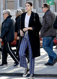 Kaia High Waist Wide Leg Check Pants with Chain