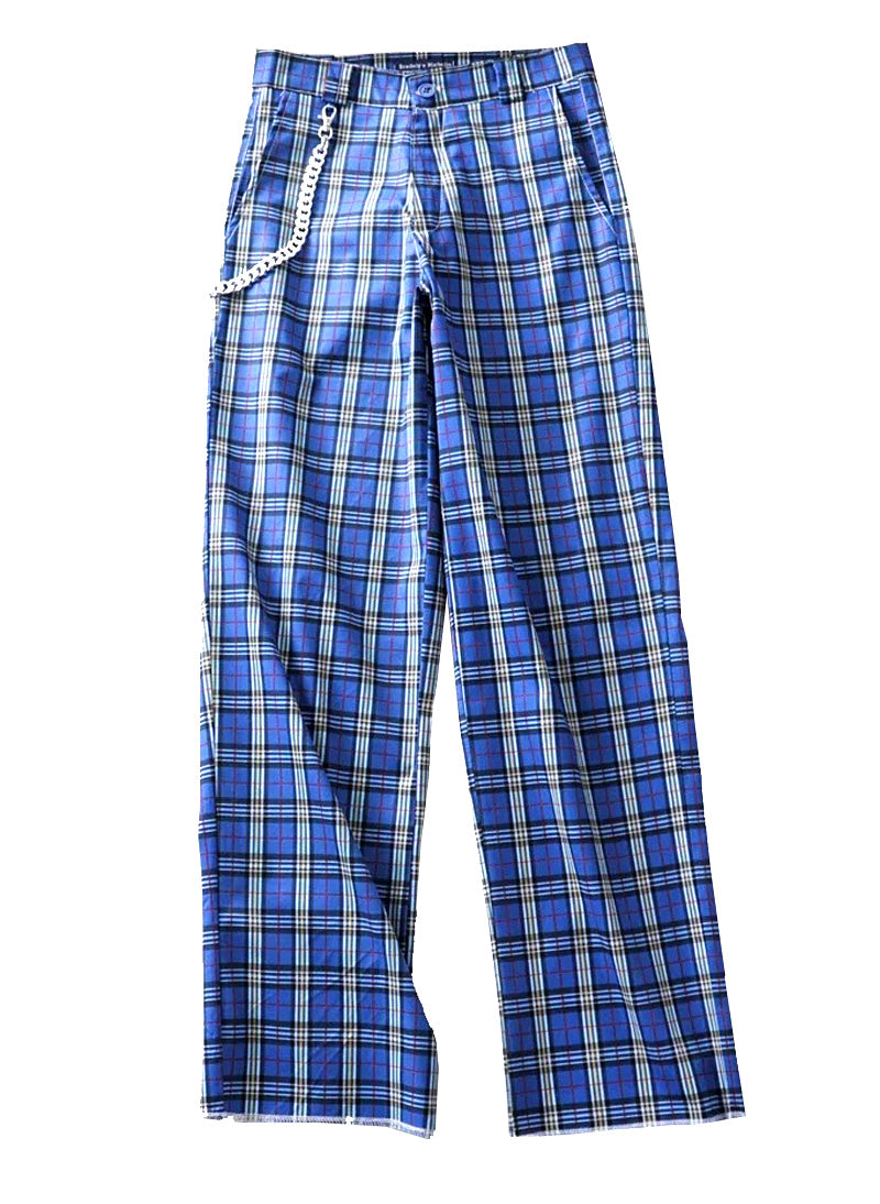 Kaia High Waist Wide Leg Check Pants with Chain