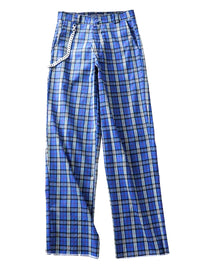 Kaia High Waist Wide Leg Check Pants with Chain