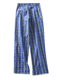 Kaia High Waist Wide Leg Check Pants with Chain