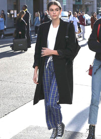 Kaia High Waist Wide Leg Check Pants with Chain