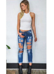 Destroyed Boyfriend Jeans in Dark Blue
