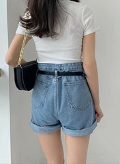 High Waisted Rolled Up Boyfriend Jean Shorts