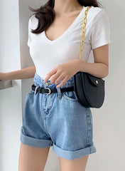 High Waisted Rolled Up Boyfriend Jean Shorts