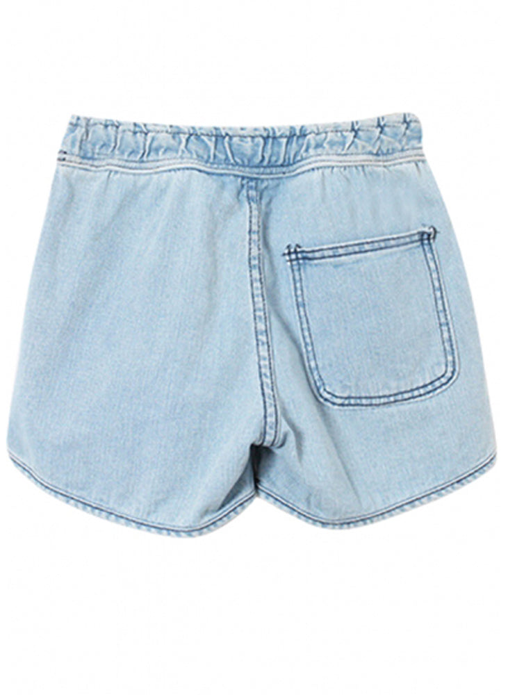 Low Rise Drawstring Sporty Denim Shorts in Blue