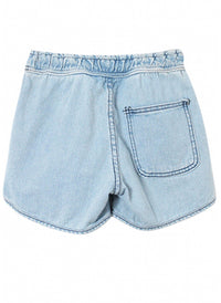 Low Rise Drawstring Sporty Denim Shorts in Blue