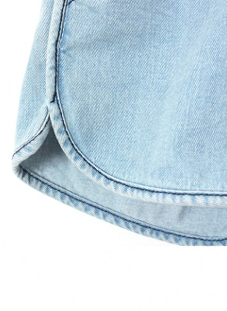 Low Rise Drawstring Sporty Denim Shorts in Blue