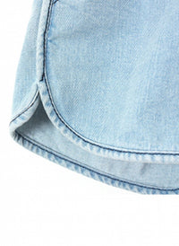 Low Rise Drawstring Sporty Denim Shorts in Blue