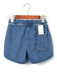 Low Rise Drawstring Sporty Denim Shorts in Blue