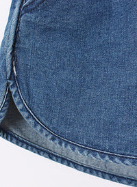 Low Rise Drawstring Sporty Denim Shorts in Blue