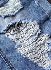 Frayed Ripped High Waisted Denim Skirt in Blue