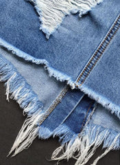 Frayed Ripped High Waisted Denim Skirt in Blue