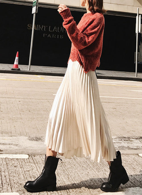 Black Elastic Waistband Metallic Pleated Midi Skirt Celebrity Designz