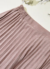 Elastic Waistband Velvet Pleated A-line Midi Skirt