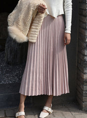 Elastic Waistband Velvet Pleated A-line Midi Skirt