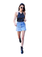 Kendall High Waist Frayed A-line Denim Skirt