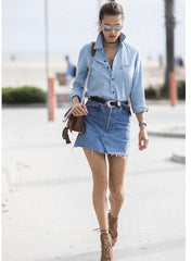 Kendall High Waist Frayed A-line Denim Skirt