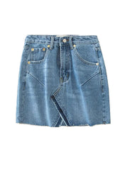 Kendall High Waist Frayed A-line Denim Skirt