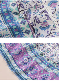 Boho Elastic Waist Drawstring Floral Printed Tiered Maxi Skirt