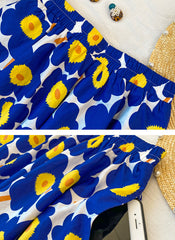 Elastic High Waist Geometric Floral Print A-line Midi Cotton Skirt