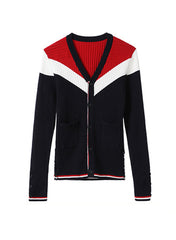 Long Sleeve Button Front Colour-block Sporty Cardigan