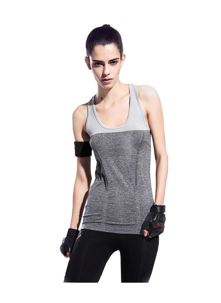 Seamless Workout Training Tee with T-back in Gray