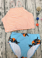 Peachy Striped Switchback High-waist Bikini Set