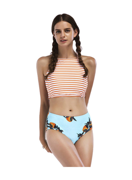 Peachy Striped Switchback High-waist Bikini Set