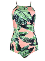 Crisscross Back Palm Leaf Print One-piece Swimsuit