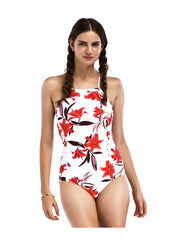 Crisscross Back Red Lily Print One-piece Swimsuit