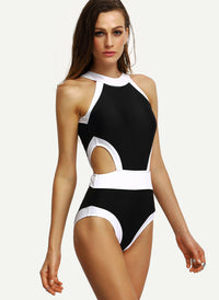 Cut-out High Neck Monokini in Black