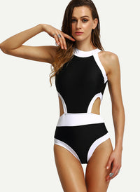 Cut-out High Neck Monokini in Black