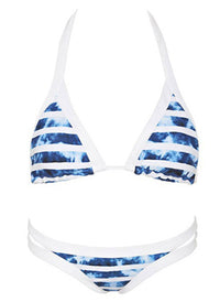 Sky & Clouds Halter Bikini in Blue Stripe