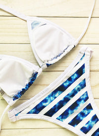 Sky & Clouds Halter Bikini in Blue Stripe