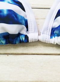 Sky & Clouds Halter Bikini in Blue Stripe