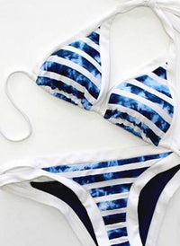 Sky & Clouds Halter Bikini in Blue Stripe