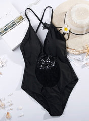 Poppy Crochet Crisscross One Piece Monokini in Black