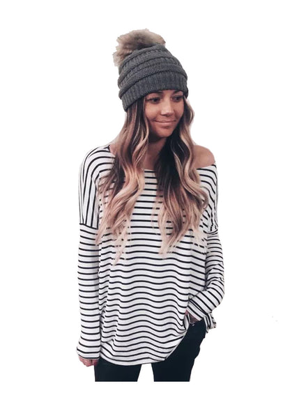Loose Fit Striped Longline T-shirt with Dolman Sleeve