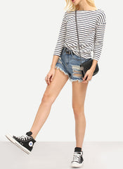 Alexa Loose Fit Striped T-shirt in Black/White