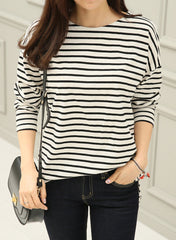Fashion Basic Loose Fit Striped T-shirt in Black/White