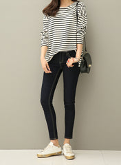 Fashion Basic Loose Fit Striped T-shirt in Black/White