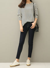 Fashion Basic Loose Fit Striped T-shirt in Black/White