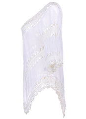 V-neck Crochet Lace Top with Asymmetric Hem in White