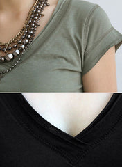 V-neck Cotton Basic T-shirt with Raw Edge
