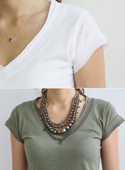 V-neck Cotton Basic T-shirt with Raw Edge