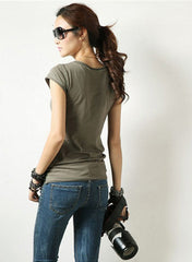 V-neck Cotton Basic T-shirt with Raw Edge