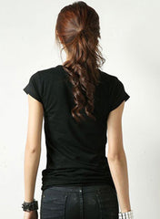 V-neck Cotton Basic T-shirt with Raw Edge