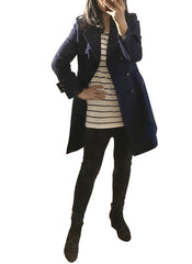 Meghan Military Style Double Breasted Wool Coat in Navy