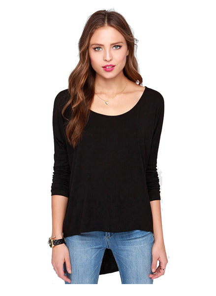 Slouchy Long Sleeve Cotton Jersey Hi-low T-shirt